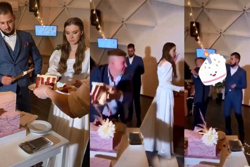La réaction du marié à l'invité ivre qui a écrasé le gâteau sur la mariée devient virale sur TikTok